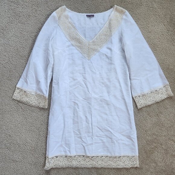 NWOT Embroidered Crocheted Linen Tunic Dress - Picture 1 of 7